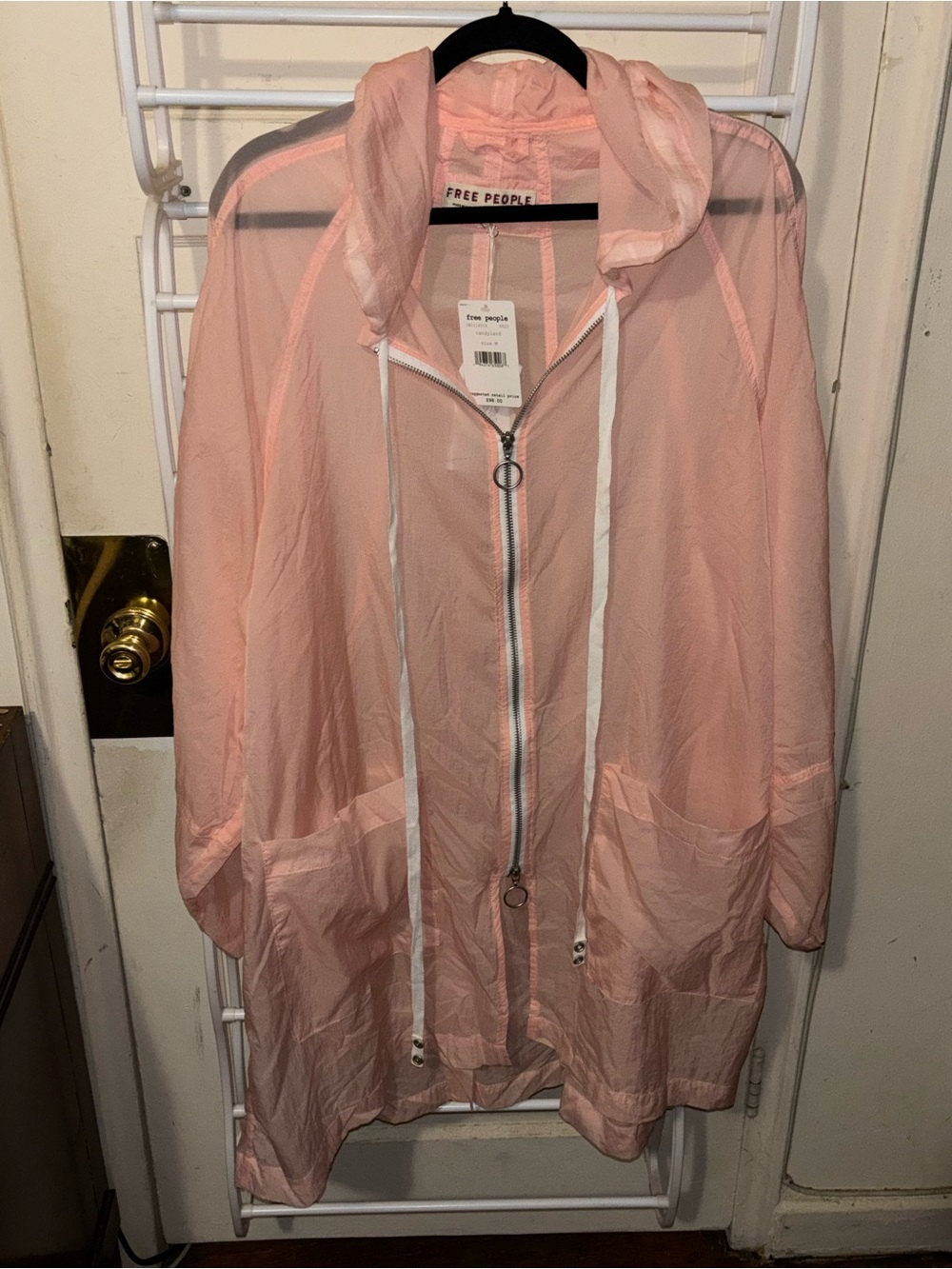 Free People Lightweight Pink Hooded Swim Cover-Up/Packable Raincoat Barbie